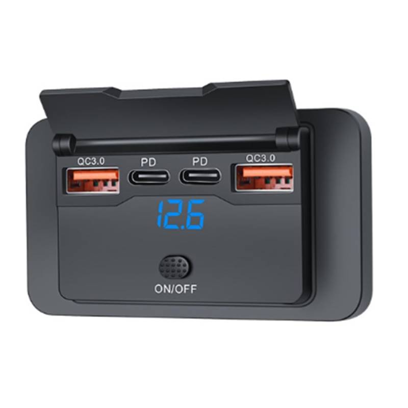 Blmirror 4-Ports 12 V 108 W Dual PD + Dual QC3.0 USB-Ladegerät mit Digitalem Voltmeter-Schalter, Steckdosen-Panel-Adapter von Blmirror