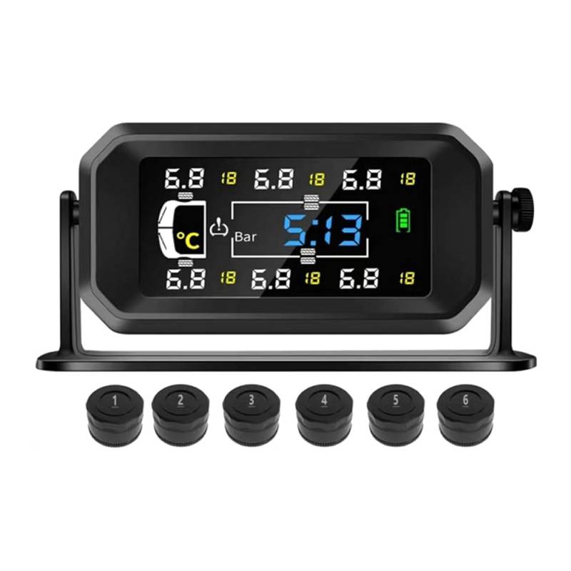 Blmirror Auto RV Truck TPMS 6 Sensor Solar Reifendrucküberwachungssystem Temperatur Uhr Luftdruckanzeige Alarm A von Blmirror