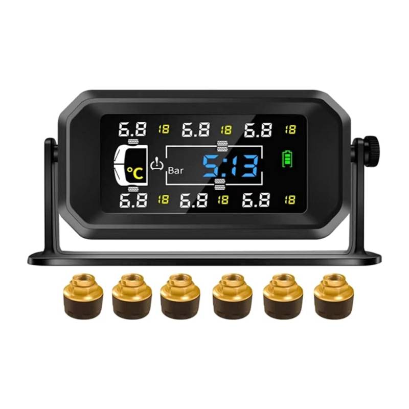 Blmirror Auto RV Truck TPMS 6 Sensor Solar Reifendrucküberwachungssystem Temperatur Uhr Luftdruckanzeige Alarm B von Blmirror