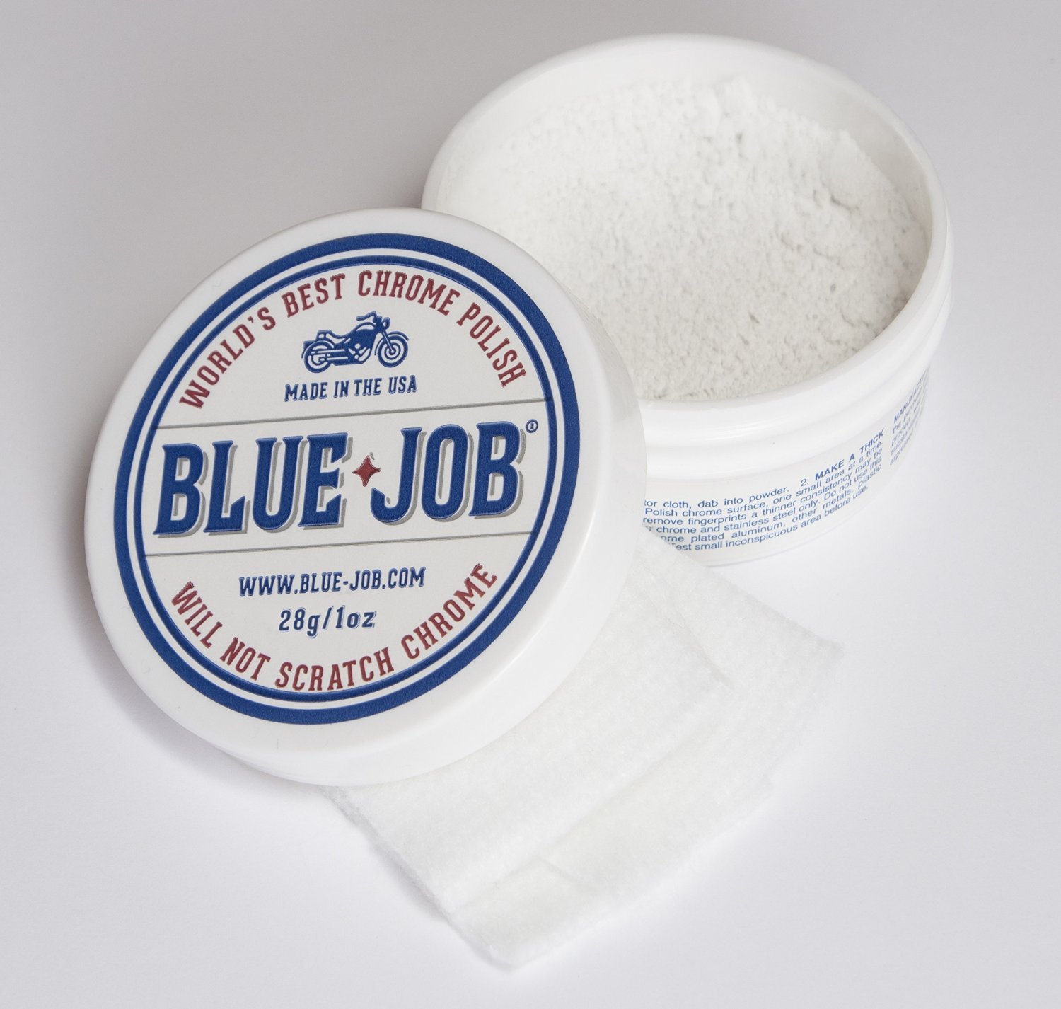 Blue Job Chrom Politur für Auspuffe + Poliertuch Motorrad Auto, 28g Behälter von Blue Job