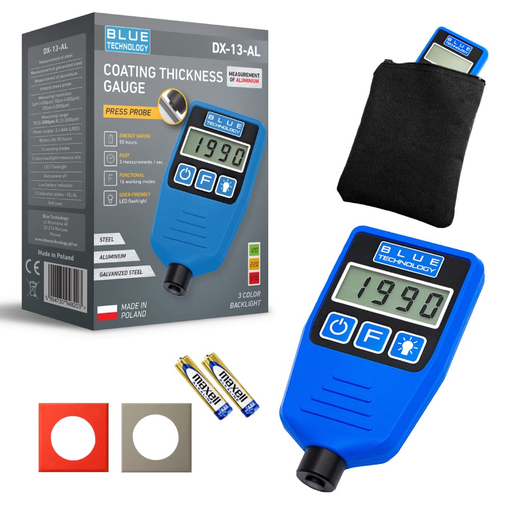 Blue Technology DX-13-AL Schichtdickenmessgerät Lackdickenmessgerät | Stahl & Aluminium | Coating thickness gauge | Lacktester für Auto | Hergestellt in EU, Blau von Blue Technology