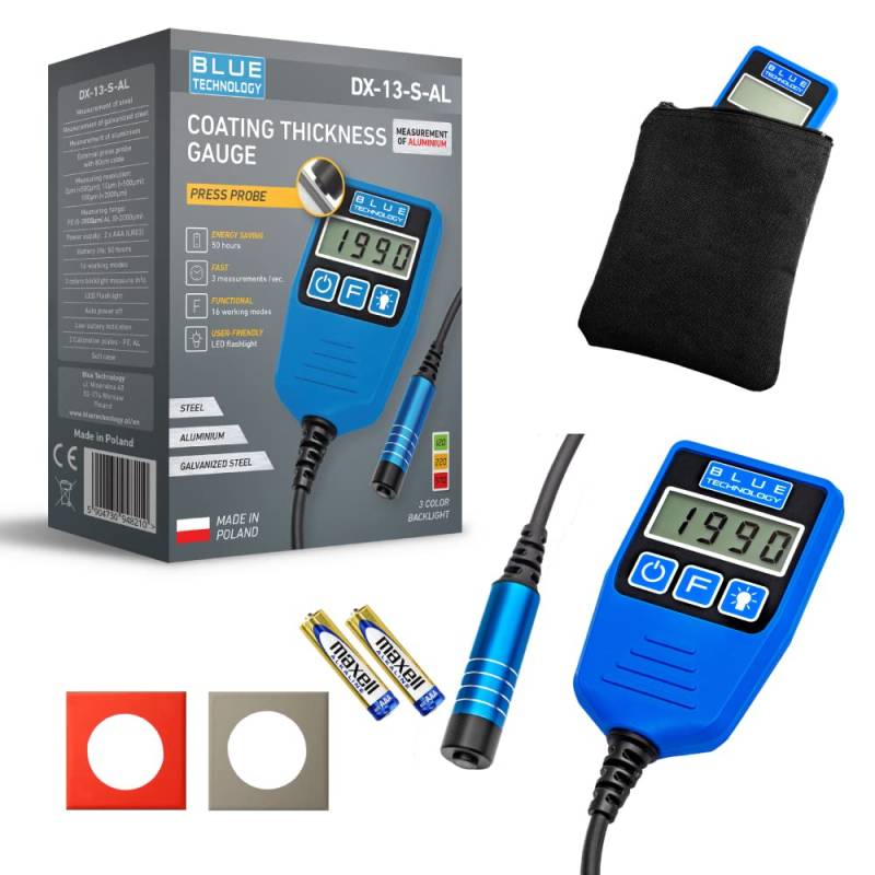 Blue Technology Schichtdickenmessgerät Lackdickenmessgerät DX-13-S-AL | Stahl & Aluminium Coating Thickness Gauge | Lacktester für Auto | Hergestellt in EU von Blue Technology