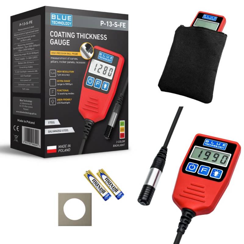 BLUE Technology Professional Schichtdickenmessgerät Lackdickenmessgerät Kugelsonde P-13-S-FE | Stahl Coating Thickness Gauge | Lacktester für Auto | Hergestellt in EU von Blue Technology