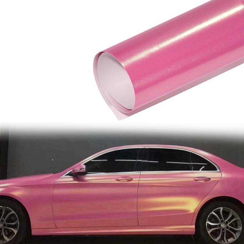 Blueshyhall Autofolie Rosa Matt mit Golden Glitzern Reflexen, Car Wrapping Folie Glitzer Rosa Gold Matt Selbstklebend Innen Außen, Tuning Folie für Auto Motorrad Fahrrad (30 x 152 cm) von Blueshyhall