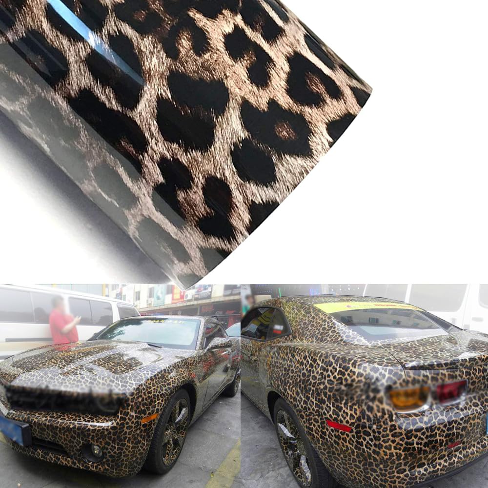 Blueshyhall Autofolie Leopard, Autofolie Muster Glänzend, Autofolie Camouflage Leopardenmuster mit Selbstklebend und Luftkanäle, Wrapping Folie Motiv Wasserdicht für Auto Motor Fahrrad (30 x 152 cm) von Blueshyhall