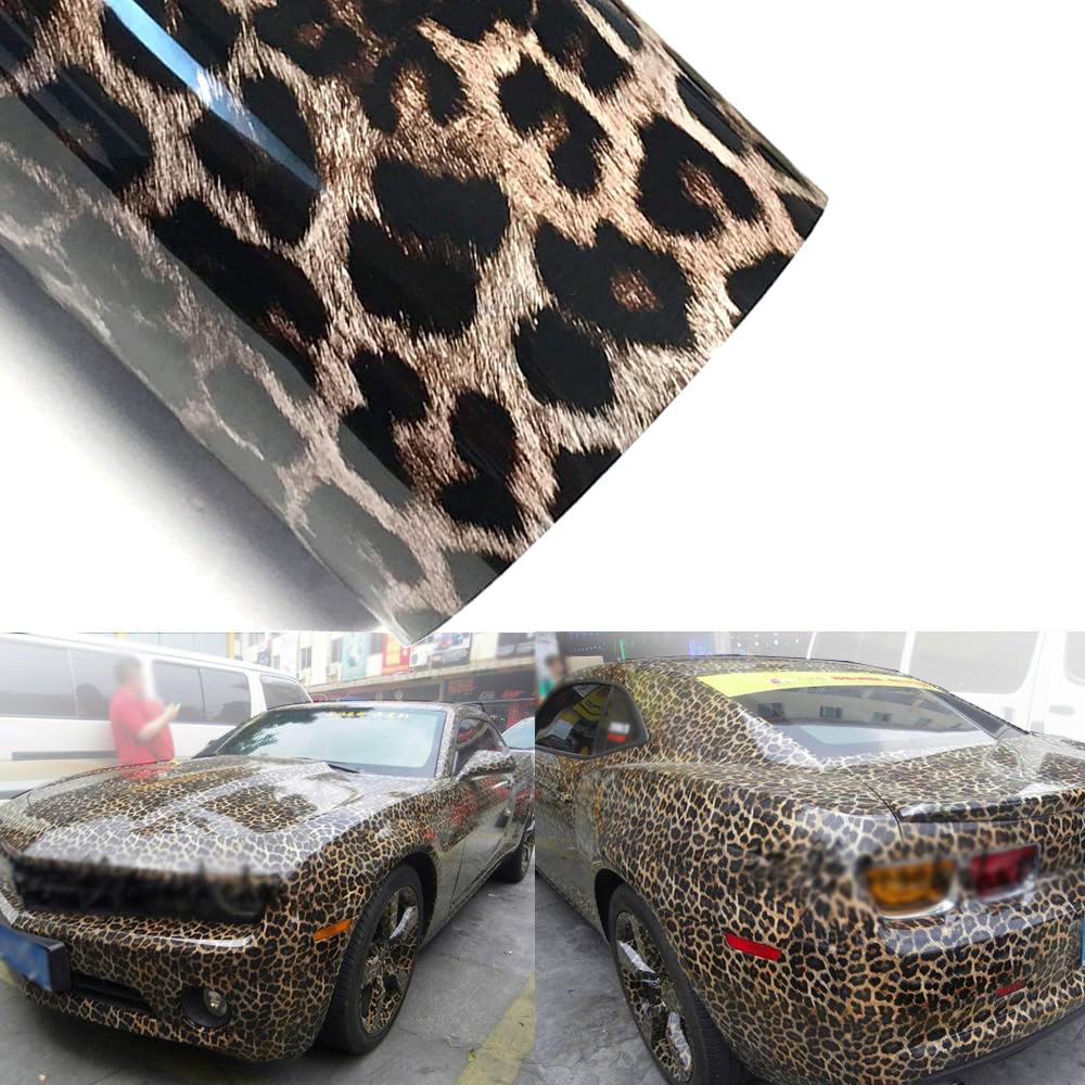 Blueshyhall Autofolie Leopard Muster Glänzend, Camouflage Leopardenmuster Mit Selbstklebend und Luftkanäle, Wrapping Folie Motiv Wasserdicht für Auto Motor Fahrrad (30 x 152 cm) von Blueshyhall