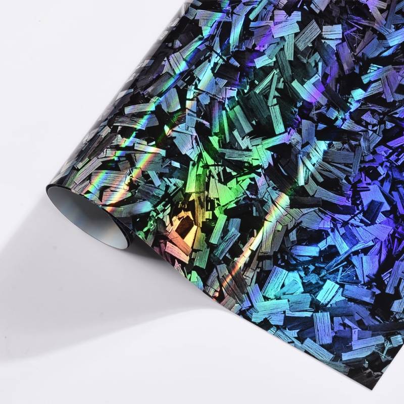 Blueshyhall Autofolie Muster, Auto Folie Forged Carbon Schwarz und Silber Reflektierend mit Regenbogen Effekt, Car Wrapping Folie mit Selbstklebend luftkanälen, Tuning Folie Bunt Innen (50 x 152 cm) von Blueshyhall