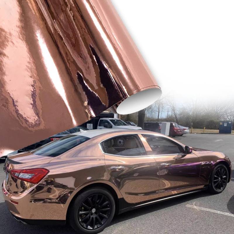 Blueshyhall Autofolie Rosegold mit Spiegeleffekt, Car Wrapping Folie Rosegold Chrom Glänzend Metallic, Autofolie Bronze Folierung Folie Auto Innen Aussen Wasserfest mit Selbstklebende (75 x 152 cm) von Blueshyhall