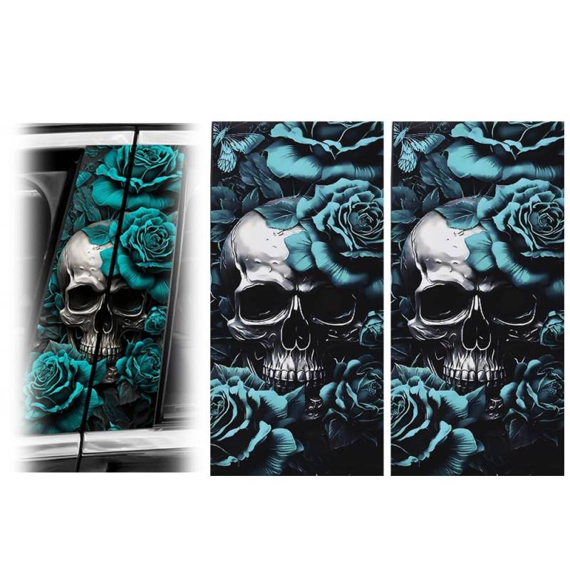 Blueshyhall B Säulen Aufkleber Auto Totenkopf Motiv, 2 Stück Mittelsäule Aufkleber Schwarz mit Schädel Muster Kratzfest Wasserfest, Coole Auto Aufkleber Seiten Skull Car Tuning Sticker (A) von Blueshyhall