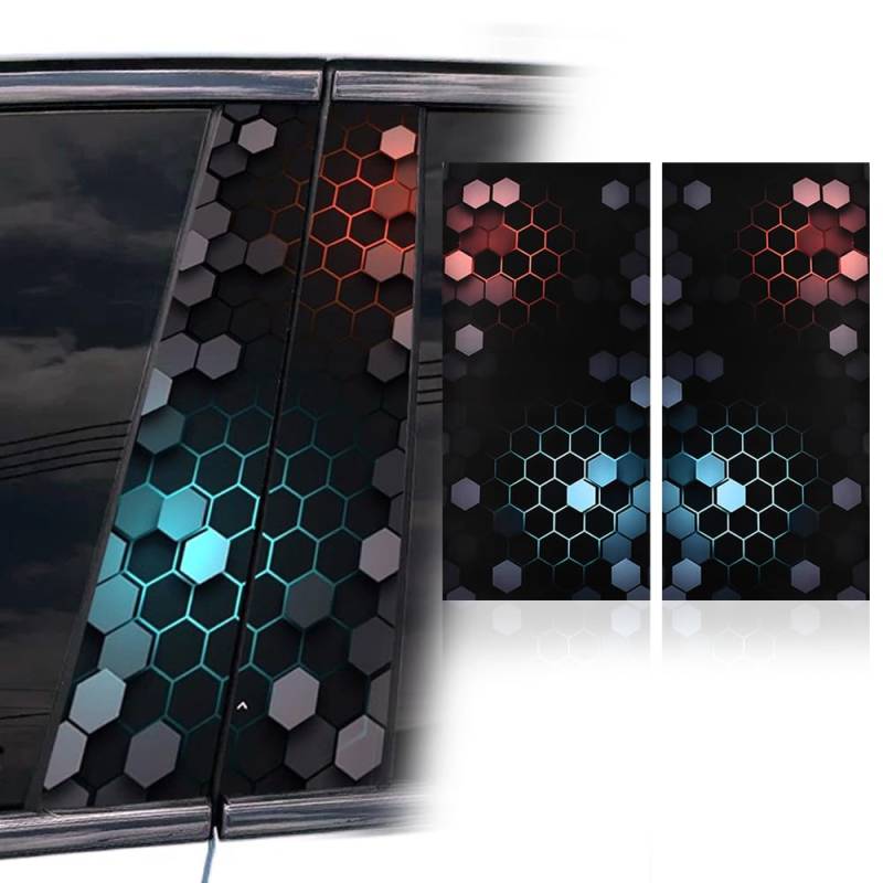 Blueshyhall B Säulen Aufkleber Auto Waben Motiv, 2 Stück Mittelsäule Aufkleber Schwarz mit Hexagon Muster Kratzfest Wasserfest, Coole Auto Aufkleber Seiten Car Tuning Sticker (C) von Blueshyhall