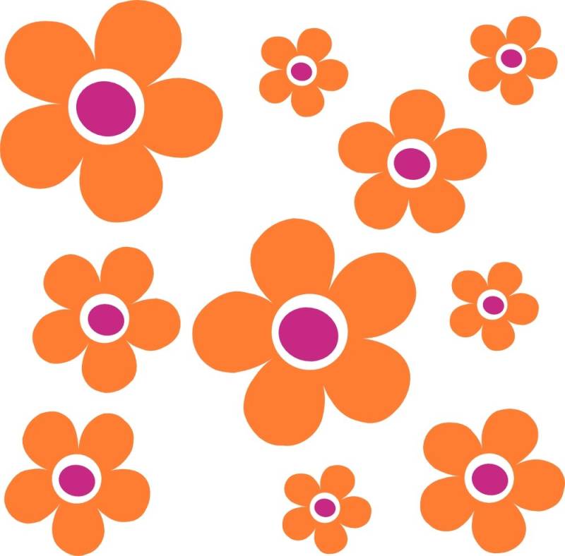 (orange/ pink) MIX-SET ~ Autoaufkleber Flowers ~ bunte selbstklebende Blumen - Farben frei wählbar - Set1 Motiv 6 buntes Blumenset, Blumenaufkleber, Blumen Sticker für die Seiten oder Heckscheibe fürs Auto, Car Decals, waschstrassenfeste Outdoor Autotattoos Folienaufkleber von Blumenauto