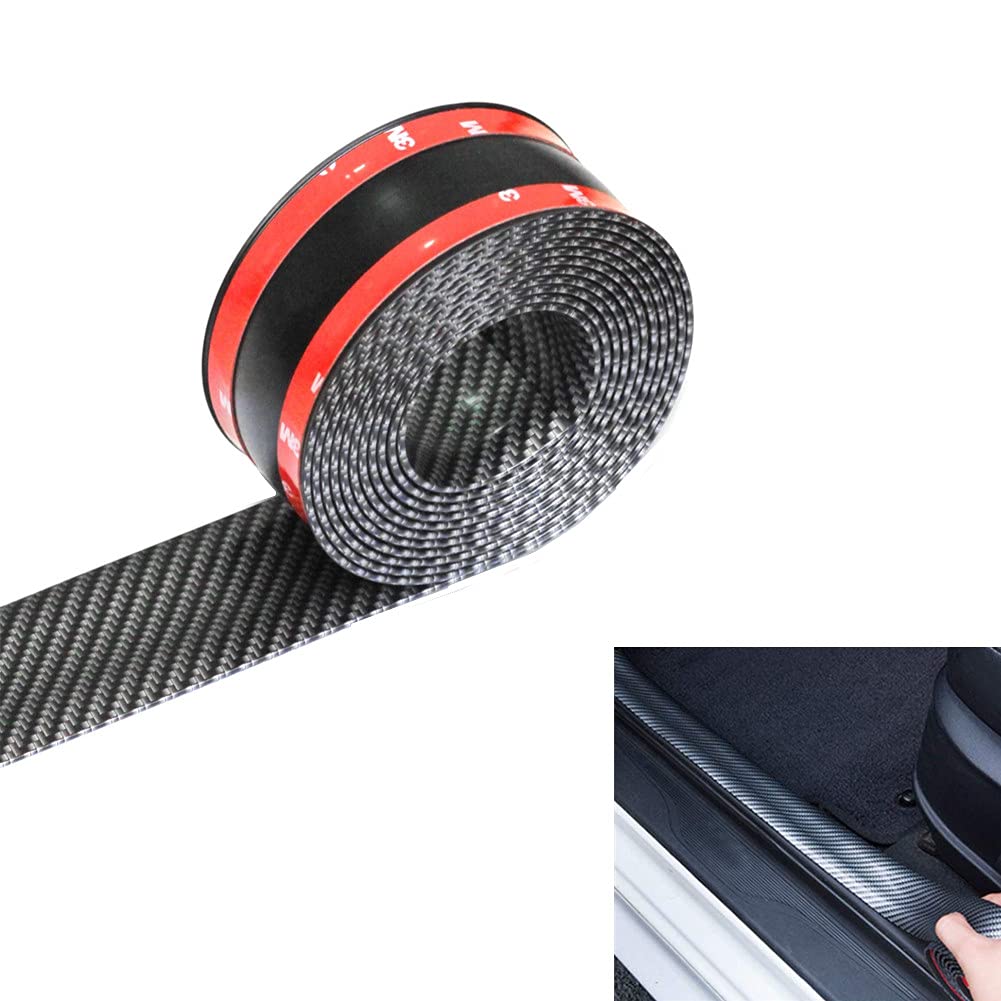 BoYeeBo Universal Carbon Fiber Car Door Entry Guards Protector, Flexibler Selbstklebender Autotürschwellenaufkleber für Auto SUV Truck (Schwarz, 3×250 cm / 1,2×98,4 Zoll (B×L)) von BoYeeBo