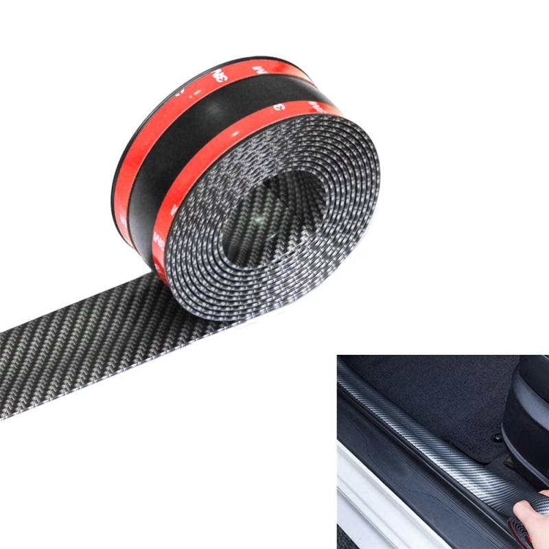 BoYeeBo Universal Carbon Fiber Car Door Entry Guards Protector, Flexibler Selbstklebender Autotürschwellenaufkleber für Auto SUV Truck (Schwarz, 3×250 cm / 1,2×98,4 Zoll (B×L)) von BoYeeBo