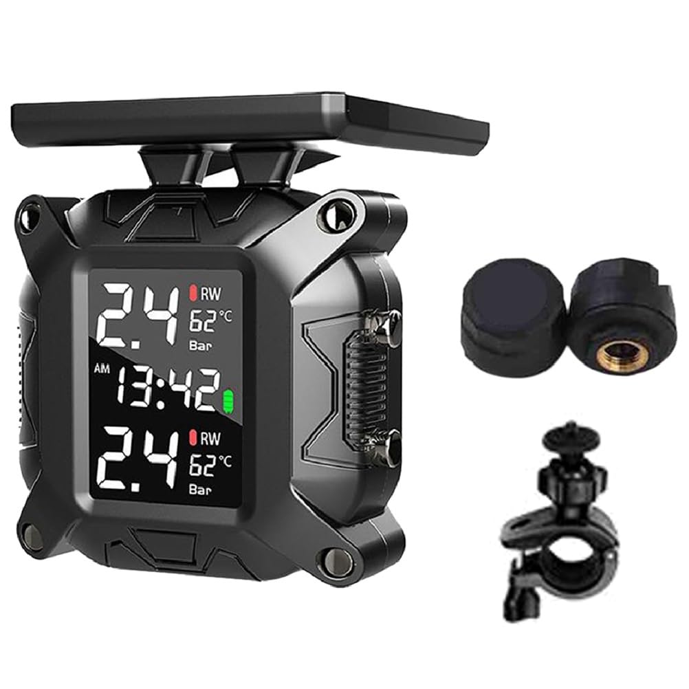 Boddceto Drahtloses TPMS-Reifendruckkontrollsystem für MotorräDer, Externer Solarsensor, TemperaturüBerwachung, Wasserdicht und Stilvoll Boddceto Drahtloses TPMS-Reifendruckkontrollsystem für MotorräDer, Externer Solarsensor, TemperaturüBerwachung, Wasserdicht und Stilvoll von Boddceto
