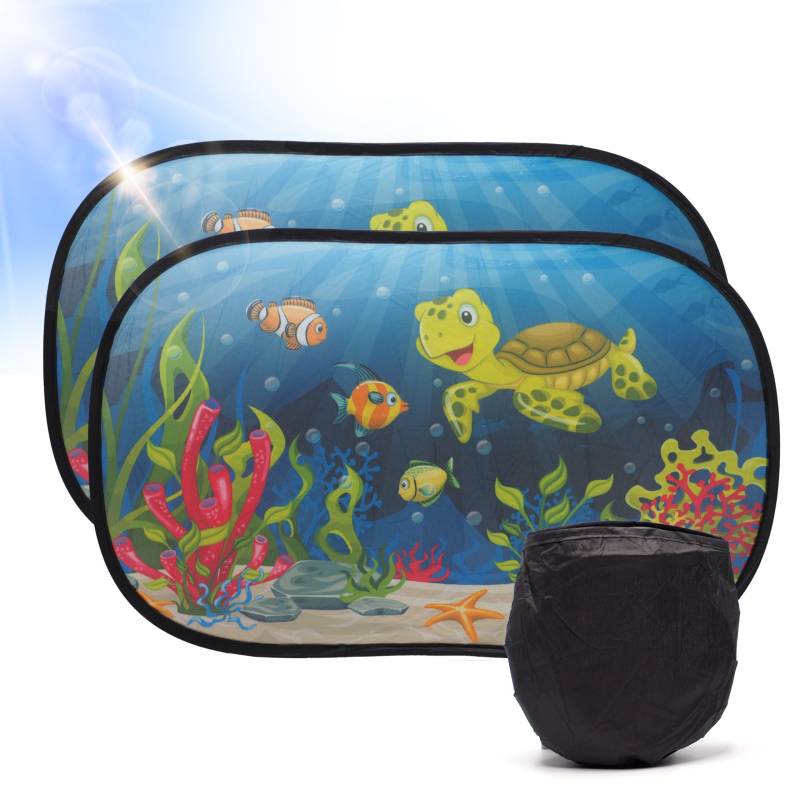 Set mit 2 Sonnenblenden für Auto, Kinder, 51 x 31 cm, Sonnenschutz für Auto und Kinder, UV-Schutz garantiert, Verdunkelung für Autofenster, selbstklebend, universal, Design Meeresschildkröte von Bodega