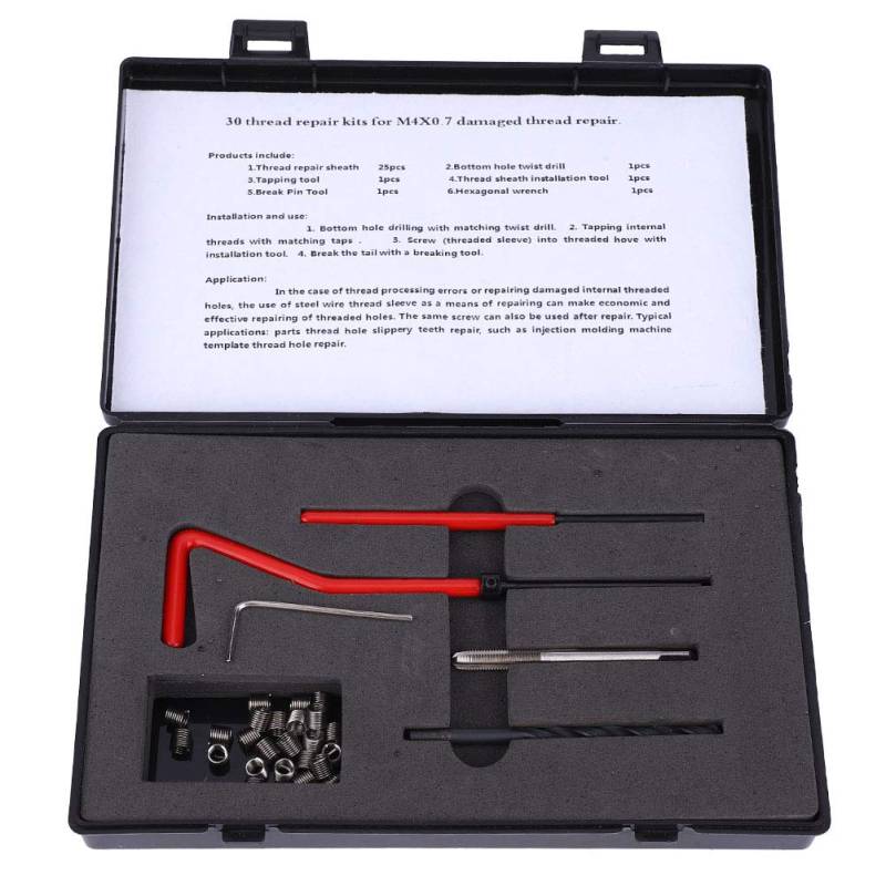 Bognajin 30Pcs M4x0.7 Thread Repair Kit, Stainless Steel Twisted Drill, Tap Wrench, Threaded Insert Tool for Fast and Convenient Threaded Hole Conversion von Bognajin