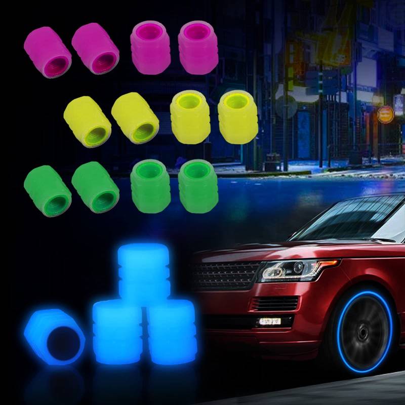 Bogoro 16 Stück Ventilkappen Auto Leuchtend, Leuchtende Ventilkappen Auto, Universelle Fluoreszierende Reifenventilkappen, Fluoreszierende Autoreifen Ventilkappen, für Autos, Lkws, MotorräDer von Bogoro