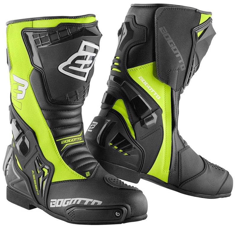 Bogotto Assen Motorradstiefel, schwarz/neon-gelb, 46 von Bogotto
