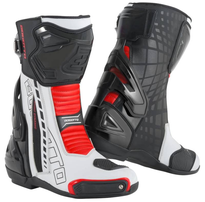 Bogotto Donington Motorrad Stiefel, weiß/schwarz/rot, 40 von Bogotto