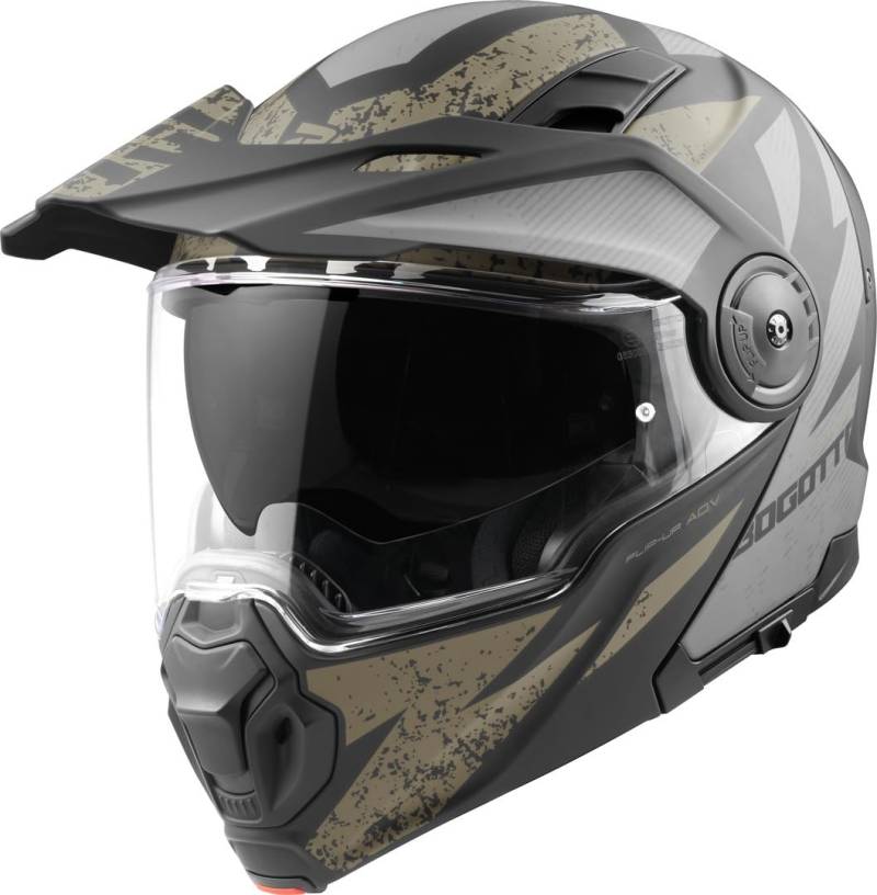 Bogotto FG-102 Safari Fiberglas Enduro Klapphelm, schwarz matt/grau/braun, XL von Bogotto