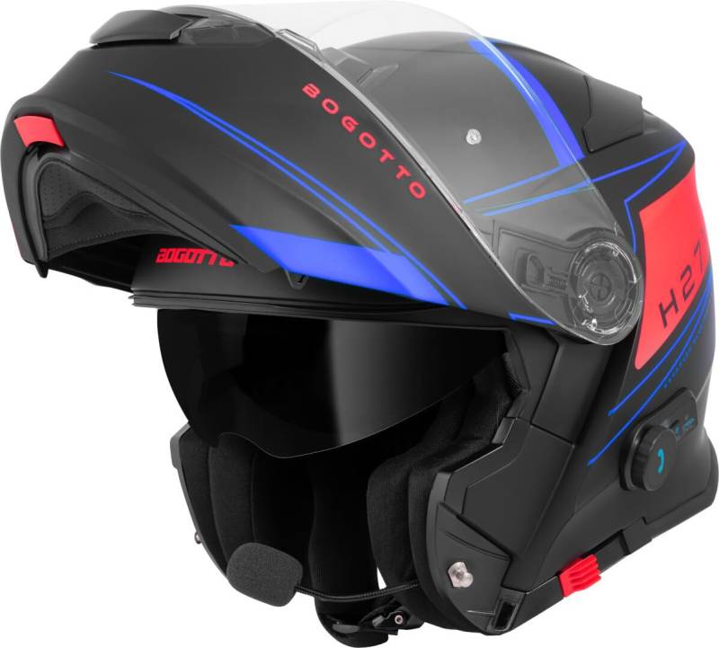 Bogotto H271 Taog Bluetooth Klapphelm, schwarz matt/rot/blau, 2XL von Bogotto