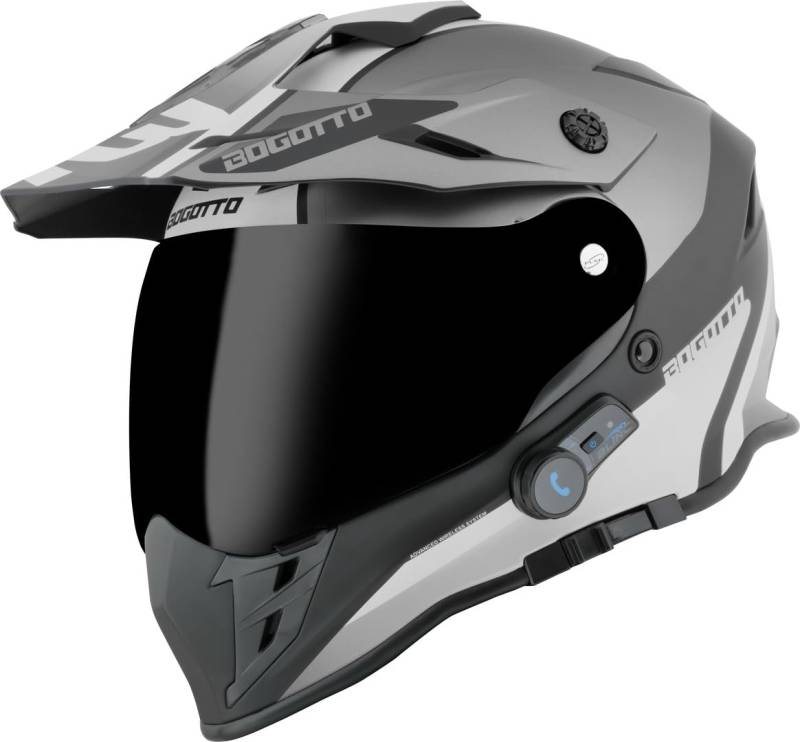 Bogotto H331 BT Tour EVO Bluetooth Enduro Helm, schwarz matt/grau, M von Bogotto