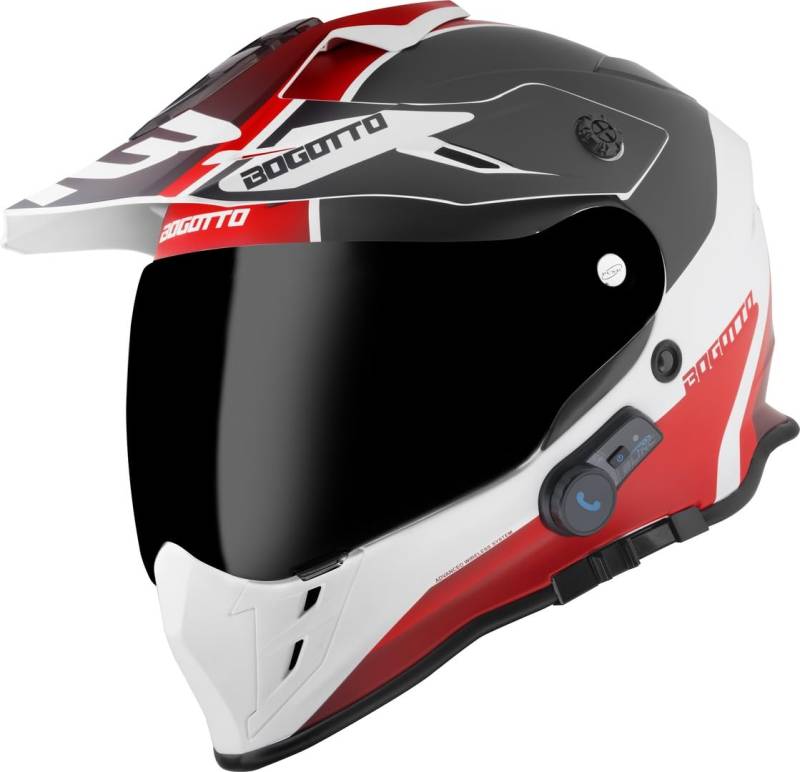 Bogotto H331 BT Tour EVO Bluetooth Enduro Helm, schwarz matt/rot/weiß, M von Bogotto