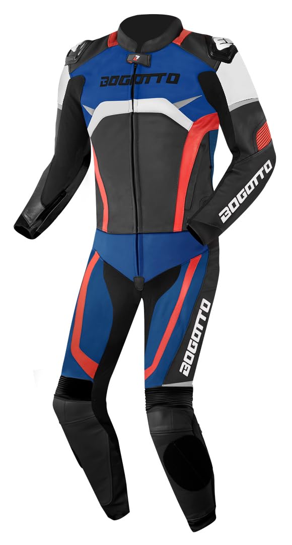 Bogotto Misano 2-Teiler Motorrad Lederkombi, schwarz/weiß/rot/blau, 56 von Bogotto