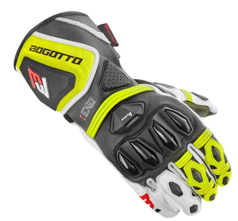 Bogotto Monza perforierte Motorradhandschuhe, schwarz/weiß/neon-gelb, L von Bogotto