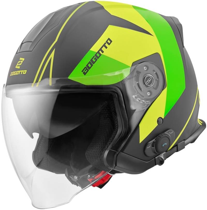 Bogotto V586 Detri BT Bluetooth Jethelm, schwarz/grün, 2XL von Bogotto