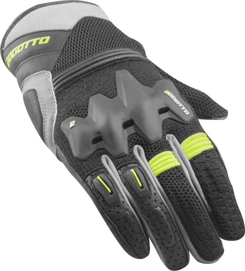 Bogotto Xatran perforierte Motorrad Handschuhe, schwarz/grau/neon-gelb, XL von Bogotto