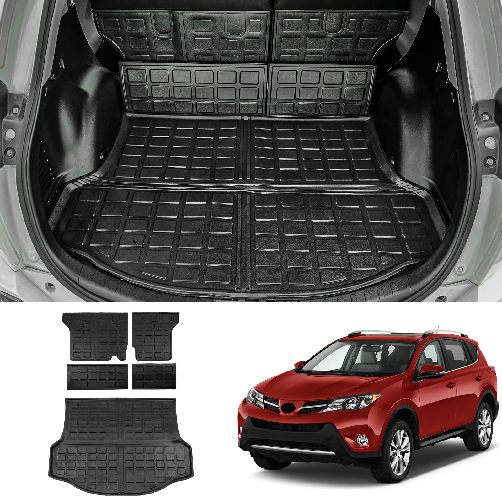 Bomely Passend für Rav4 Kofferraummatte, TPE, Cargo-Auskleidung, Allwetter-Gummimatte, Toyota Rav4 Zubehör (2013–2018, Rückenlehnenmatten + Kofferraummatte) von Bomely