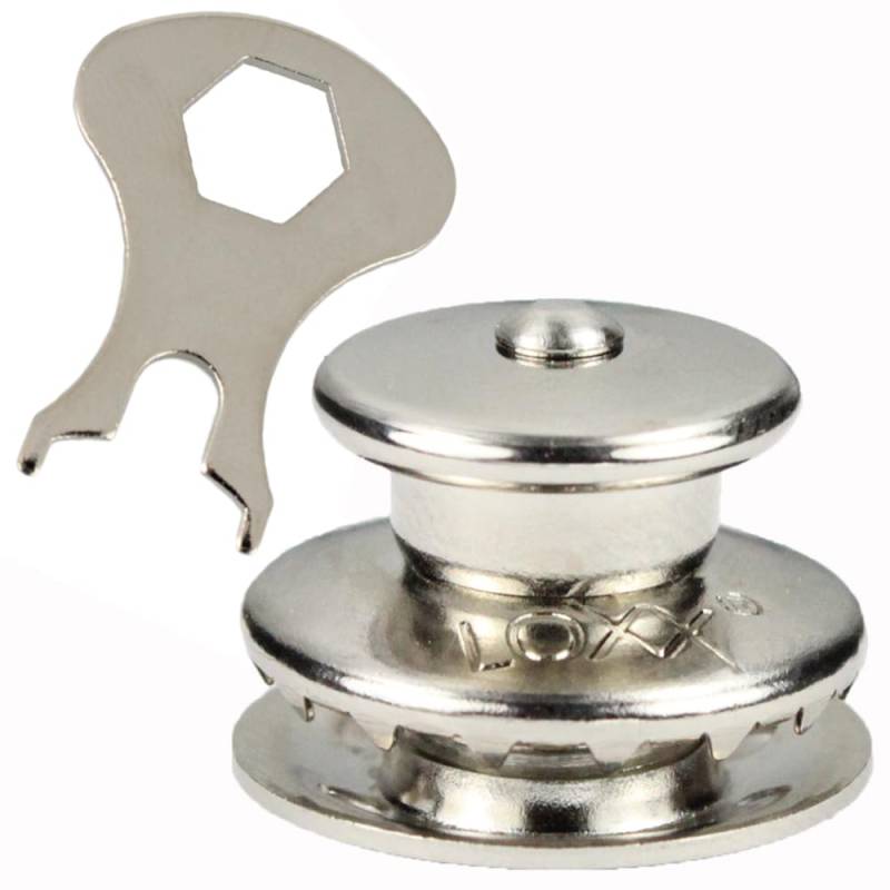BOOTSTEILE BRAUER 2 Stück Oberteil Knopf mit großer Griffkappe, Standartscheibe für Material bis 2,5 mm - Messing vernickelt mit Schlüssel, großer Kopf passend für Loxx von Bootsteile Brauer