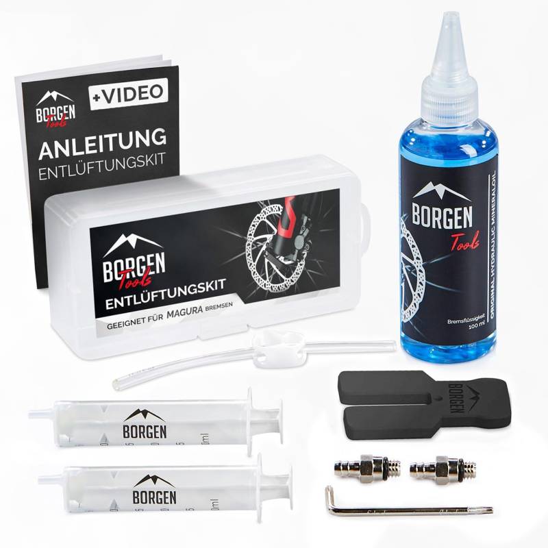 Borgen Entlüftungskit für Magura hydraulische Scheibenbremsen I Fahrrad Bremsen Service Kit I Entlüftungsset mit Schritt für Schritt Anleitung für das perfekte entlüften der Fahrradbremse von Borgen