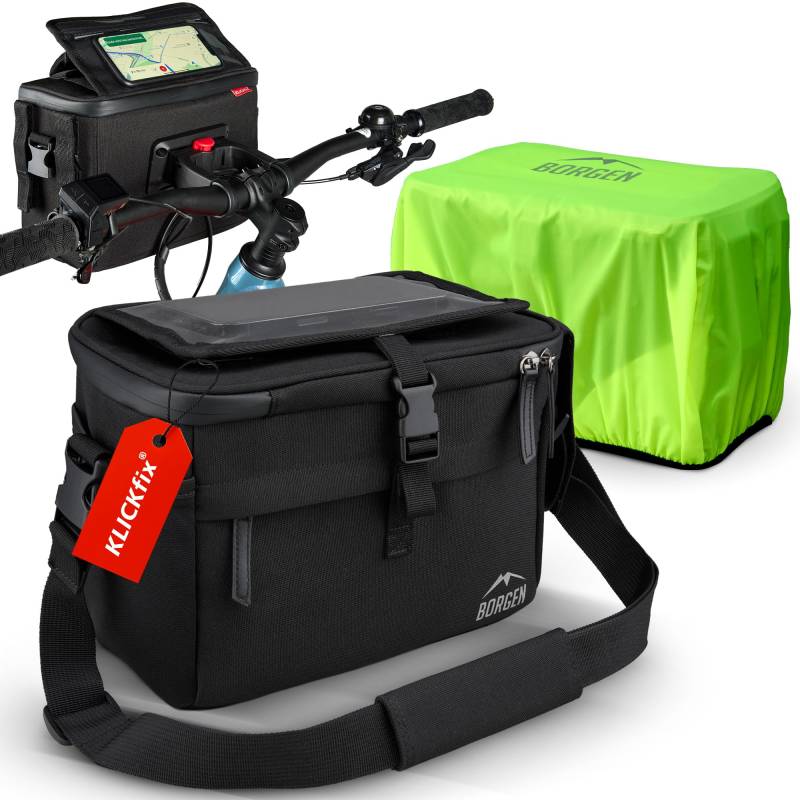 Borgen KLICKfix Lenkertasche Smartphone - Wasserabweisend und geräumig Fahrradlenkertasche 6 L - Fahrradtasche Lenker ebike - Fahrradtasche Handy von Borgen