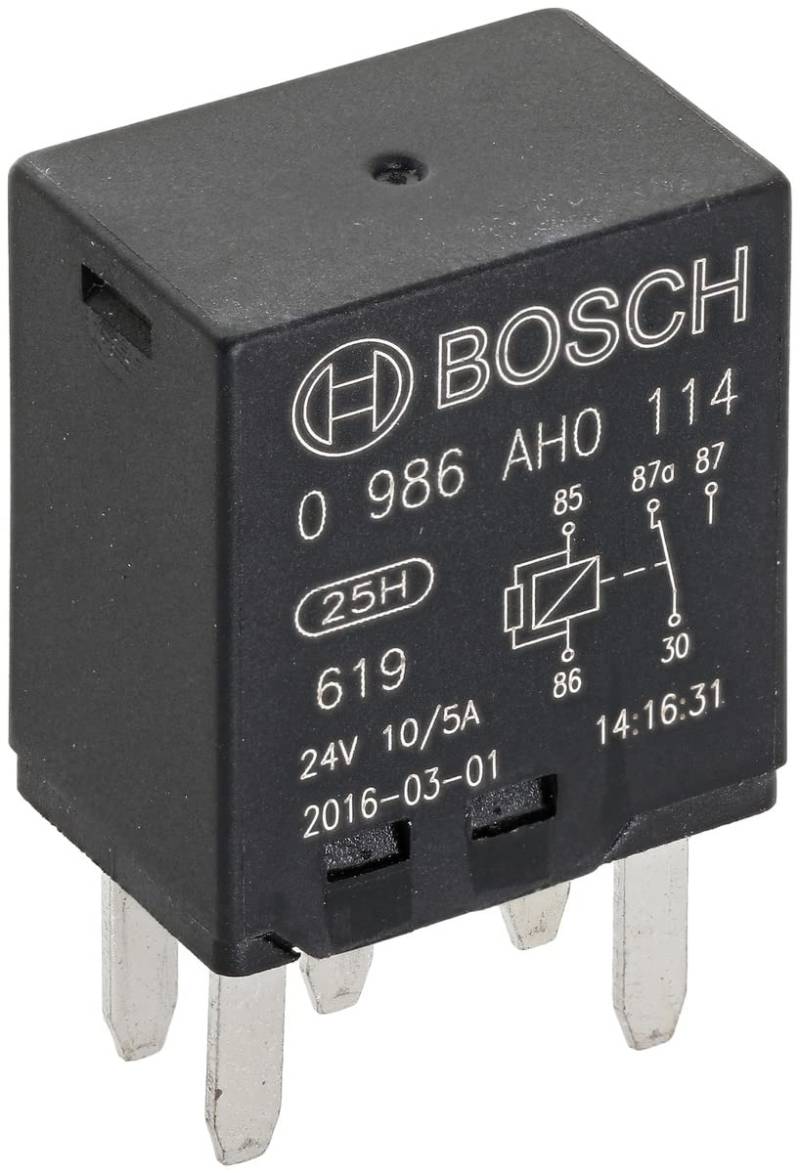 Bosch 0986AH0114 Mini-Relais 24V 10A, Betriebstemperatur von -40° bis 85°, Wechselrelais, 5 Pin Relais von Bosch Automotive