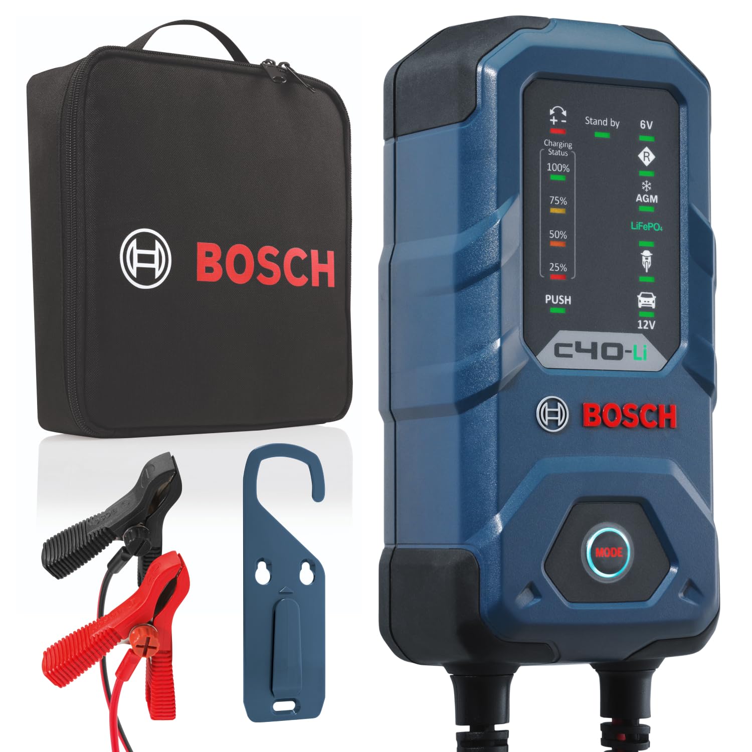 Bosch C40-Li Kfz-Batterieladegerät, 5 Ampere, mit Erhaltungsfunktion - 6 / 12 V für Lithium-Ionen, Blei-Säure, EFB, GEL und AGM-Batterien von Bosch Automotive