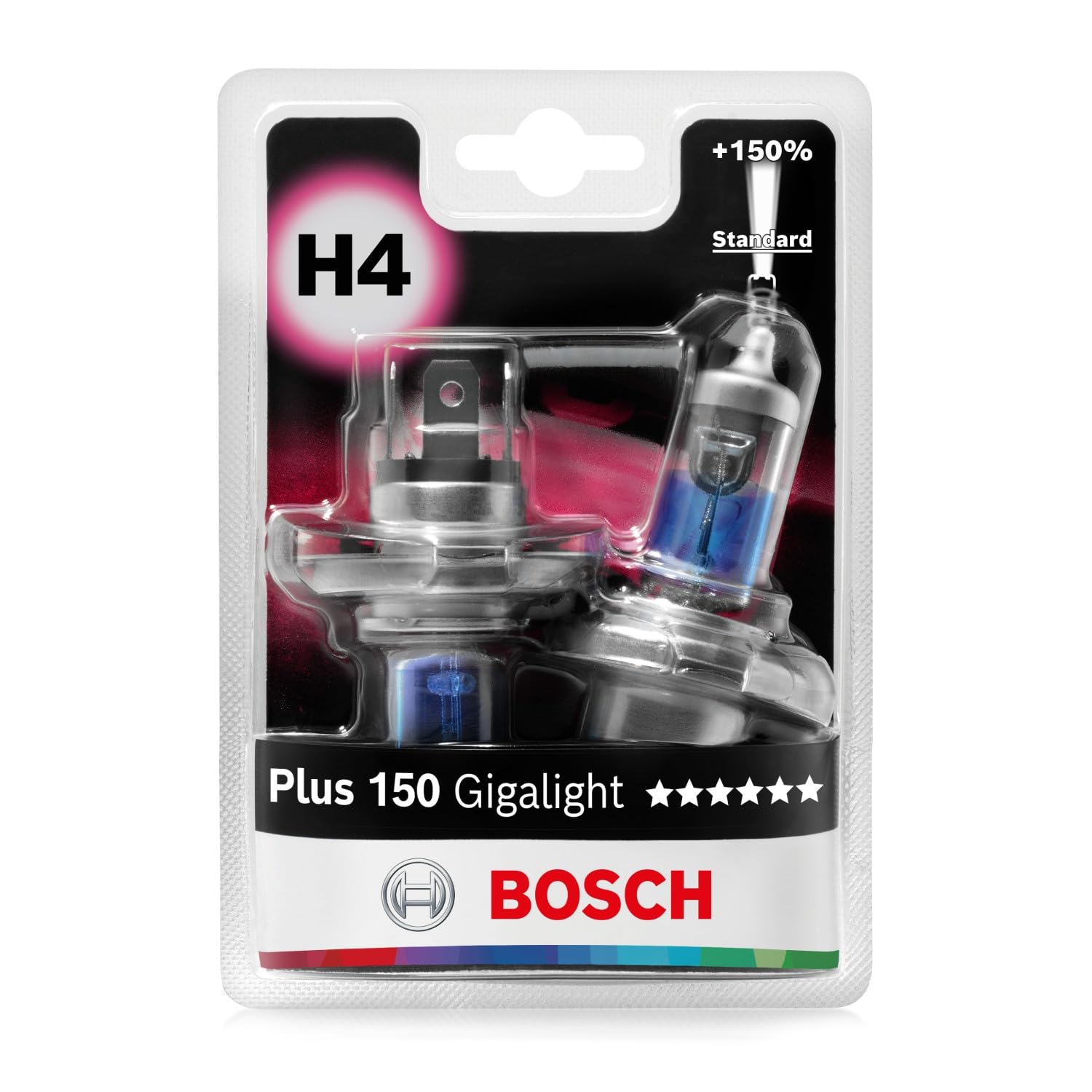 Bosch H4 Plus 150 Gigalight Halogen-Glühlampe für Auto-Scheinwerfer, 12 V 60/55 W, 150 % mehr Licht - Lampensockel Typ P43t - 2er-Pack Ersatz-Scheinwerferlampen Bosch H4 Plus 150 Gigalight Halogen-Glühlampe für Auto-Scheinwerfer, 12 V 60/55 W, 150 % mehr Licht - Lampensockel Typ P43t - 2er-Pack Ersatz-Scheinwerferlampen von Bosch Automotive