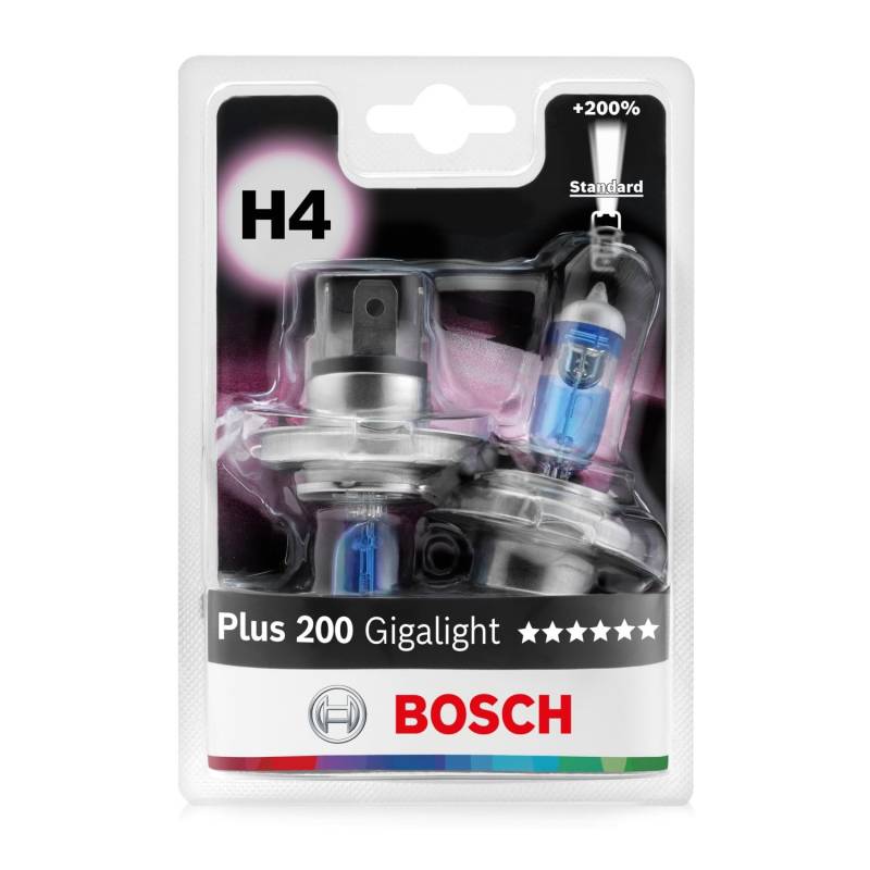 Bosch H4 Plus 200 Gigalight Lampen - 12 V 60/55 W P43t - 2 Stücke von Bosch Automotive