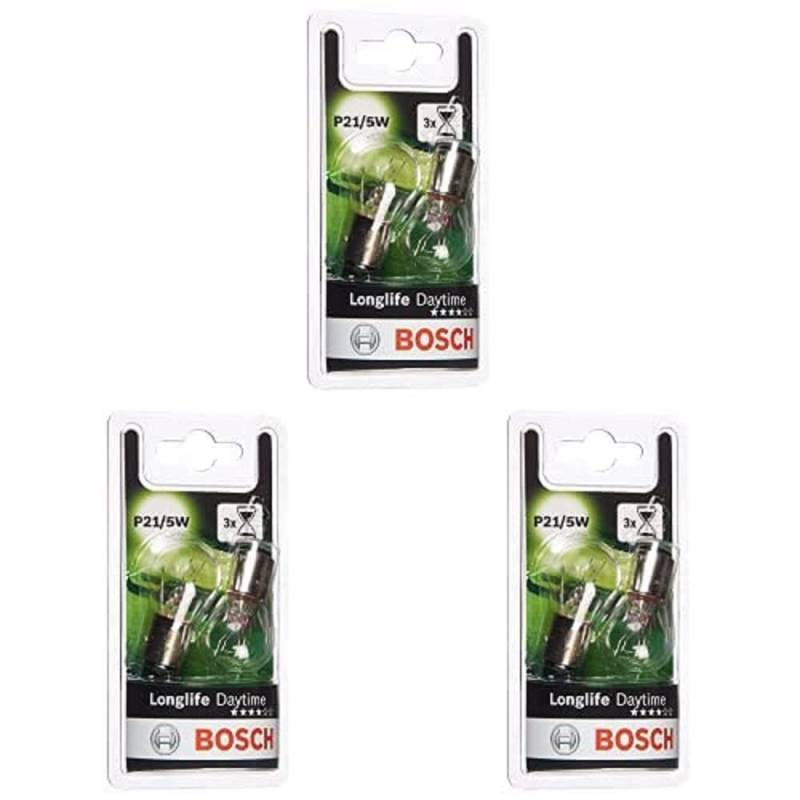 Bosch P21/5W Longlife Daytime Fahrzeuglampen - 12 V 21/5 W BAY15d - 2 Stück, 3er Pack transparent von Bosch Automotive