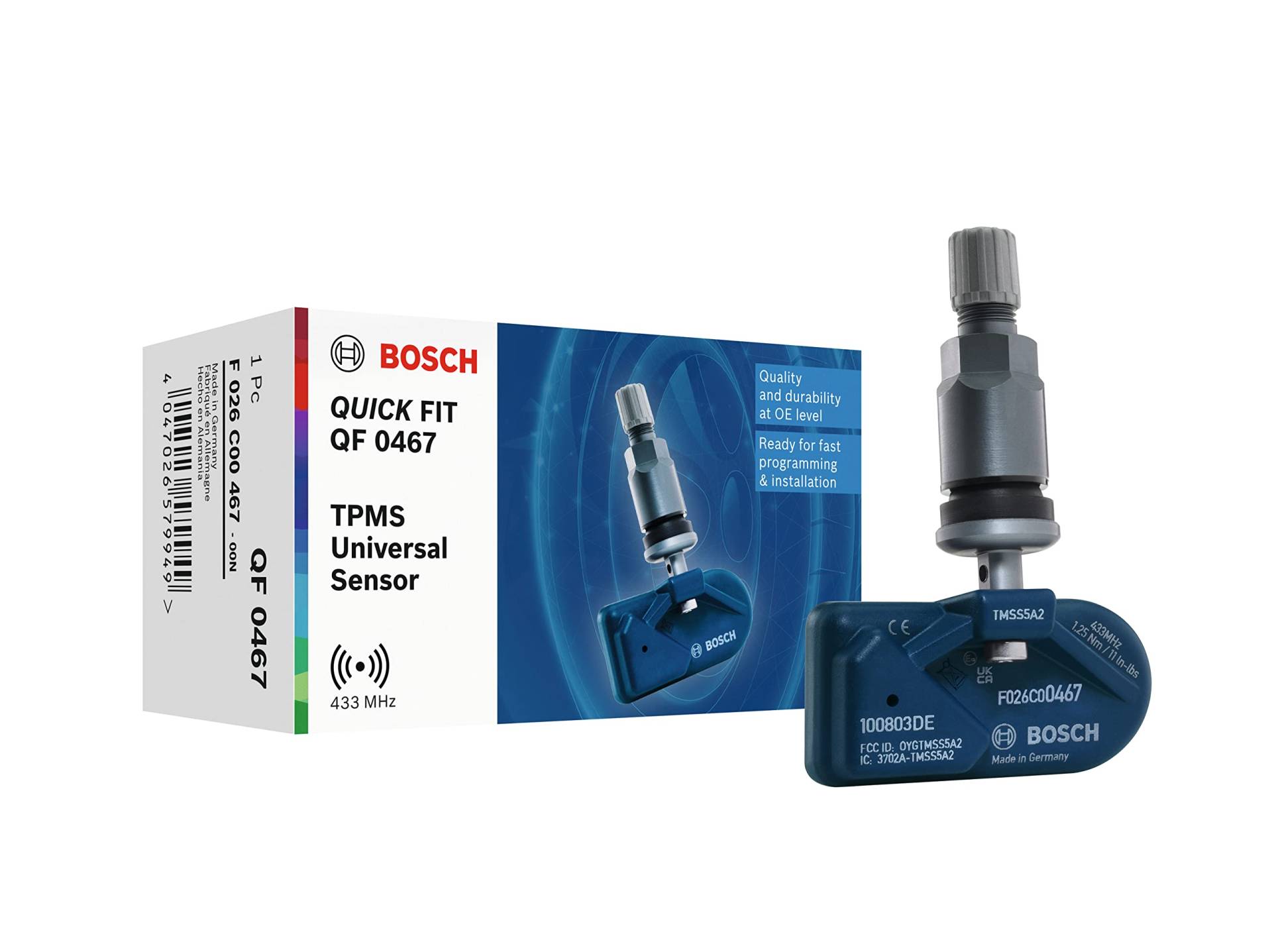 Bosch F026C00467 - QF0467 - Universal QUICK FIT RDKS-Sensor - TPMS Reifendrucksensor mit anthrazitfarbenem Metallventil - 433,92 MHz von Bosch Automotive