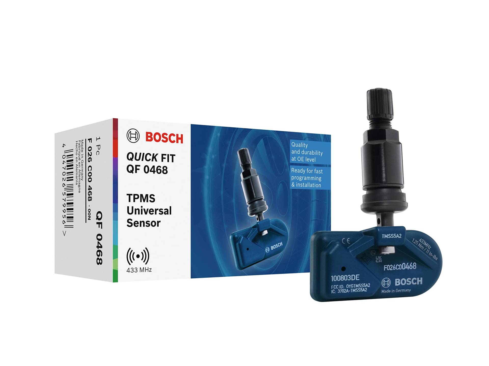 Bosch F026C00468 - QF0468 - Programmierbarer Quick FIT RDKS-Sensor - TPMS Reifendrucksensor mit schwarzem Metallventil - 433,92 MHz Bosch F026C00468 - QF0468 - Programmierbarer Quick FIT RDKS-Sensor - TPMS Reifendrucksensor mit schwarzem Metallventil - 433,92 MHz von Bosch Automotive