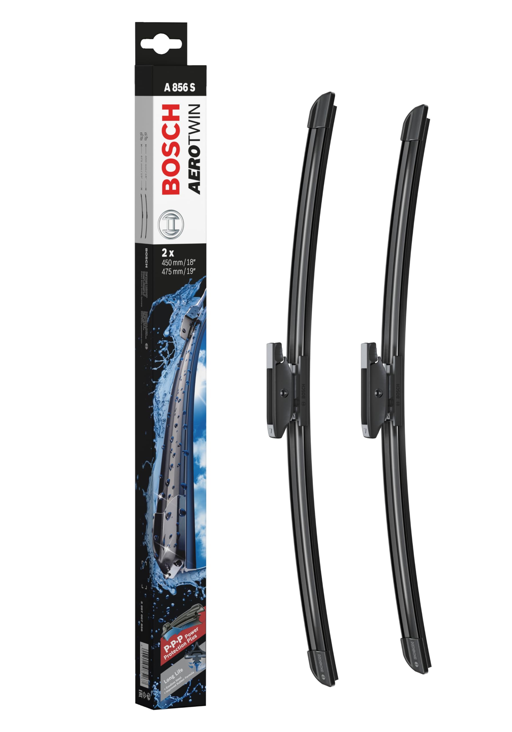 Bosch Scheibenwischer Aerotwin A856S, Länge: 450mm/475mm − Set für Frontscheibe Bosch Scheibenwischer Aerotwin A856S, Länge: 450mm/475mm − Set für Frontscheibe von Bosch Automotive