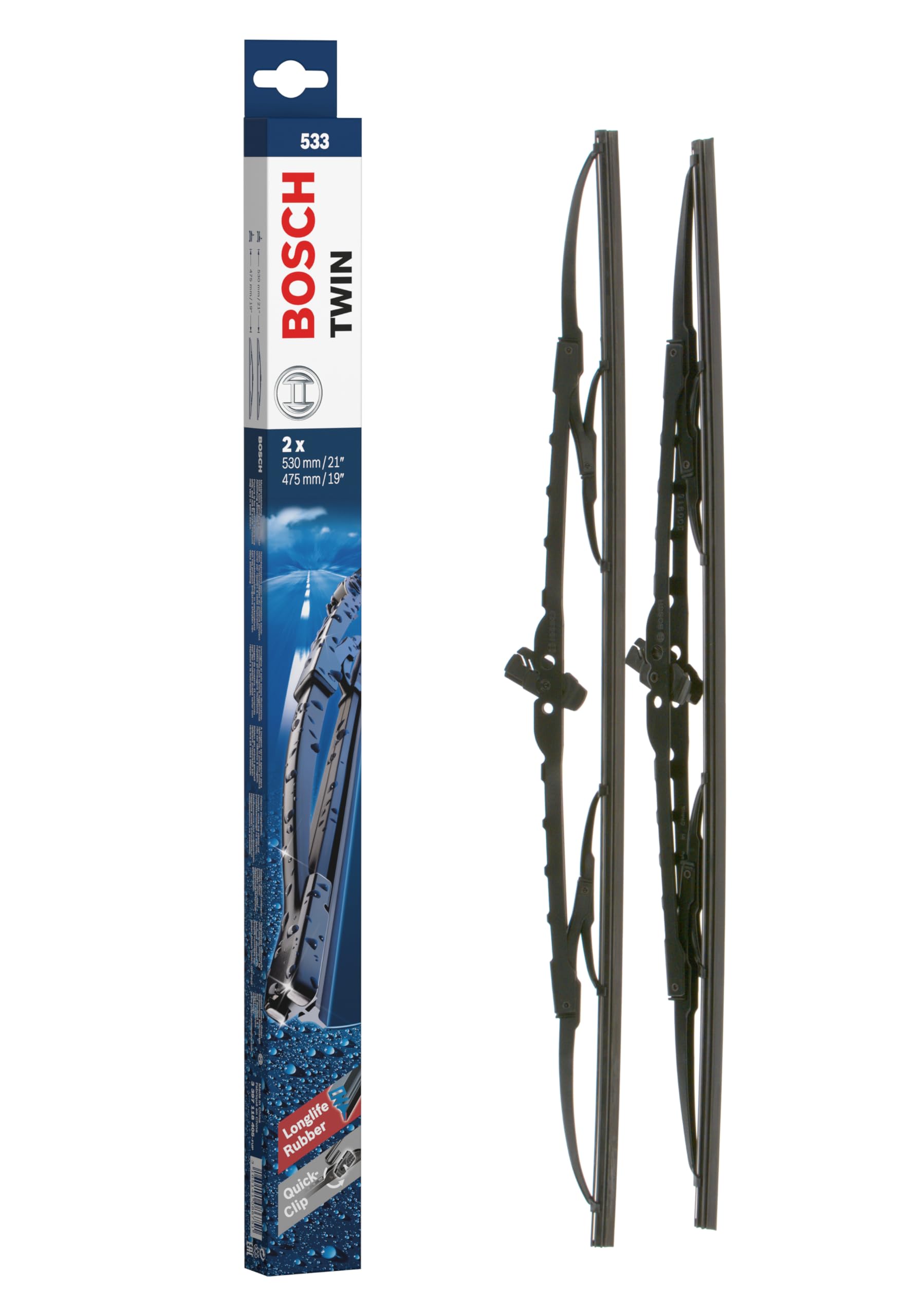 Bosch Scheibenwischer Twin 533, Länge: 530mm/475mm – Set für Frontscheibe Bosch Scheibenwischer Twin 533, Länge: 530mm/475mm – Set für Frontscheibe von Bosch