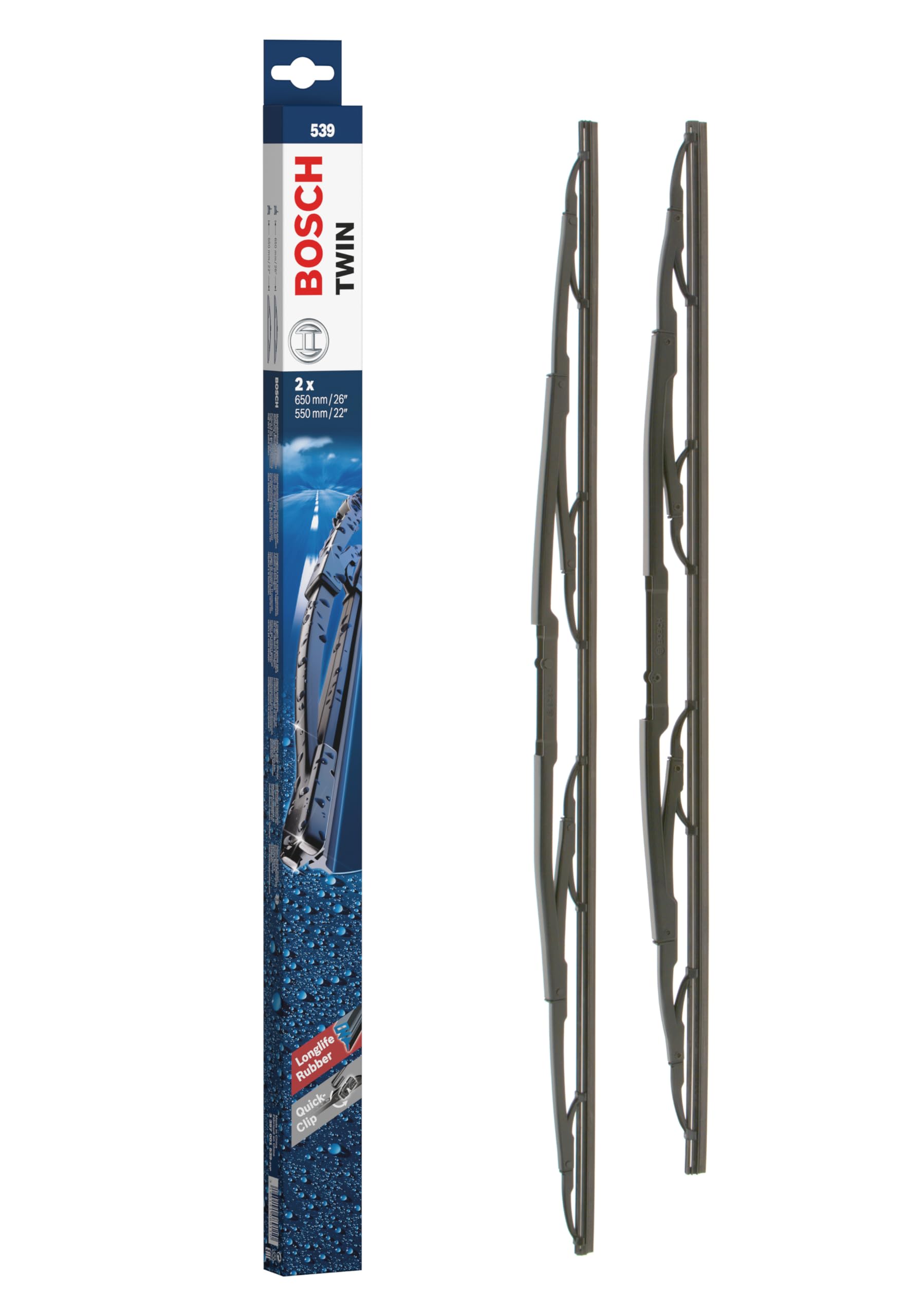 Bosch Scheibenwischer Twin 539, Länge: 650mm/550mm – Set für Frontscheibe Bosch Scheibenwischer Twin 539, Länge: 650mm/550mm – Set für Frontscheibe von Bosch