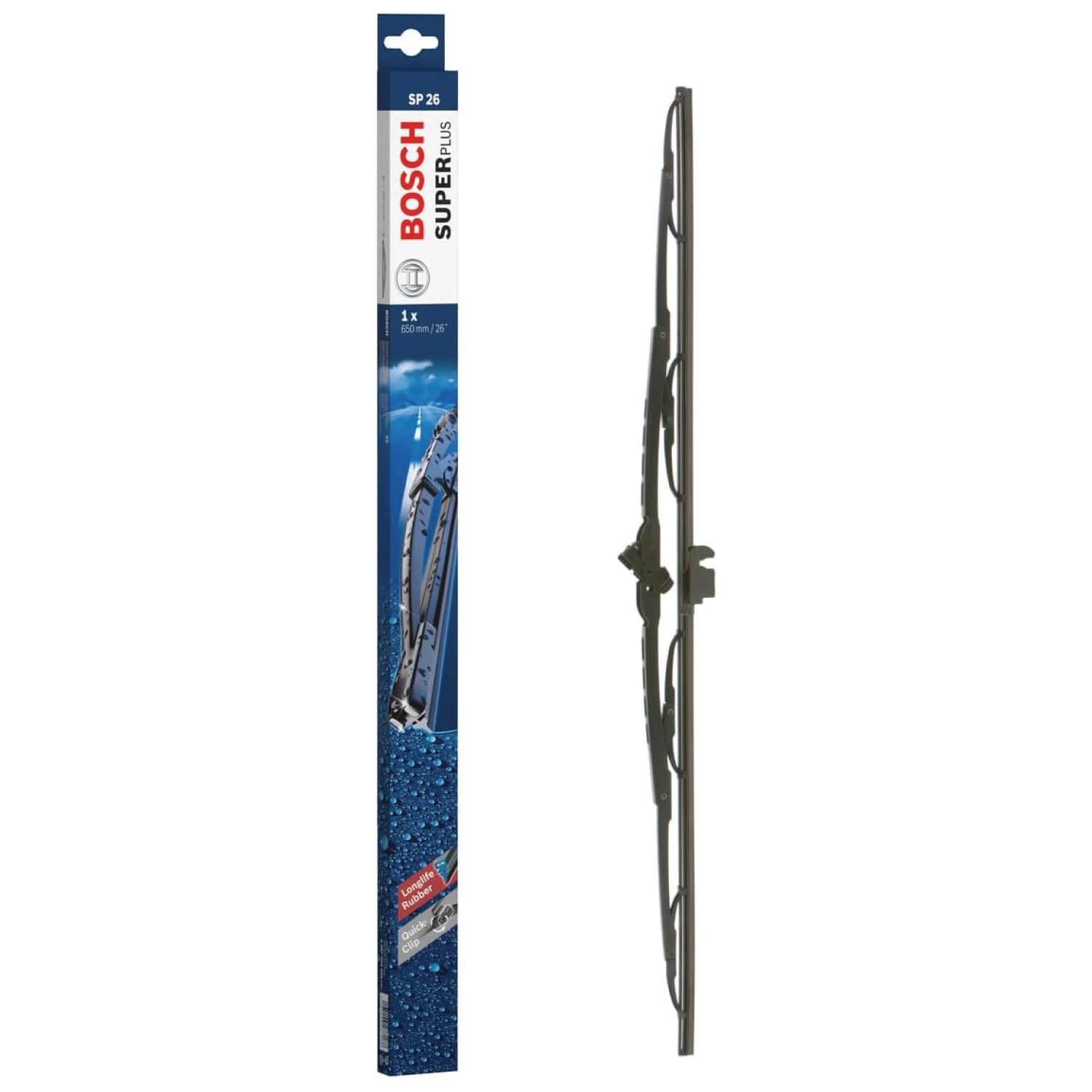 Bosch SuperPlus SP26 Front-Scheibenwischer - Ersatz-Scheibenwischer mit vormontiertem Quick-Clip-Adapter - 1 Wischblatt, 650 mm Bosch SuperPlus SP26 Front-Scheibenwischer - Ersatz-Scheibenwischer mit vormontiertem Quick-Clip-Adapter - 1 Wischblatt, 650 mm von Bosch Automotive