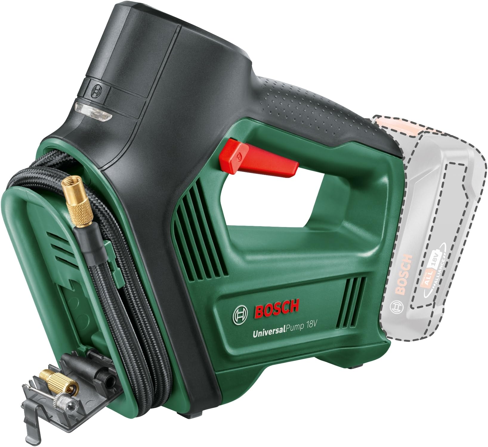 Bosch elektrische Luftpumpe Luftkompressor UniversalPump 18V (ohne Akku, 18 Volt System, für Auto-, Motorrad- und Fahrradreifen, 150 PSI, 10.3 Bar, im Karton) von Bosch Home and Garden