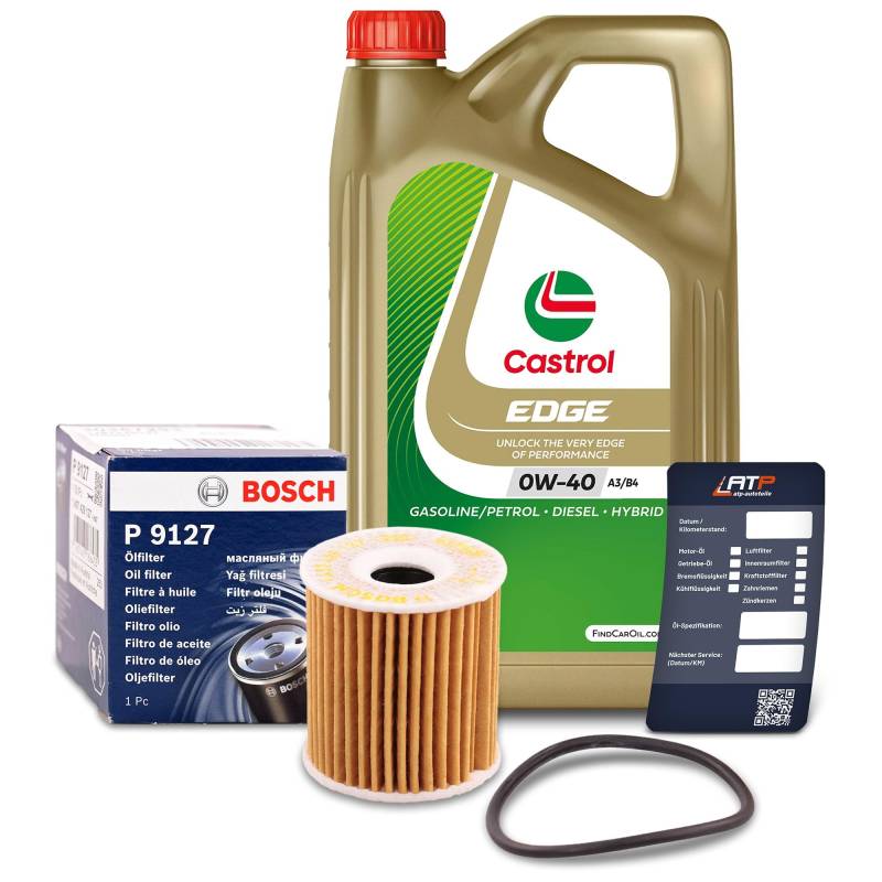 1x Ölwechsel Set - BOSCH ÖLFILTER + 5 L CASTROL EDGE TITANIUM FST 0W-40 LONGLIFE von Bosch