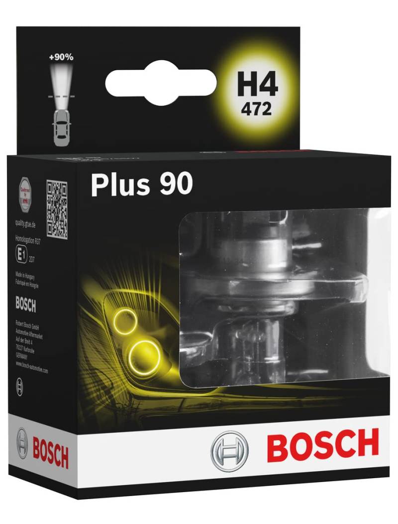 Bosch H4 Plus 90 Fahrzeuglampe 12V 60/55W P43t (2 Stück) von Bosch Automotive