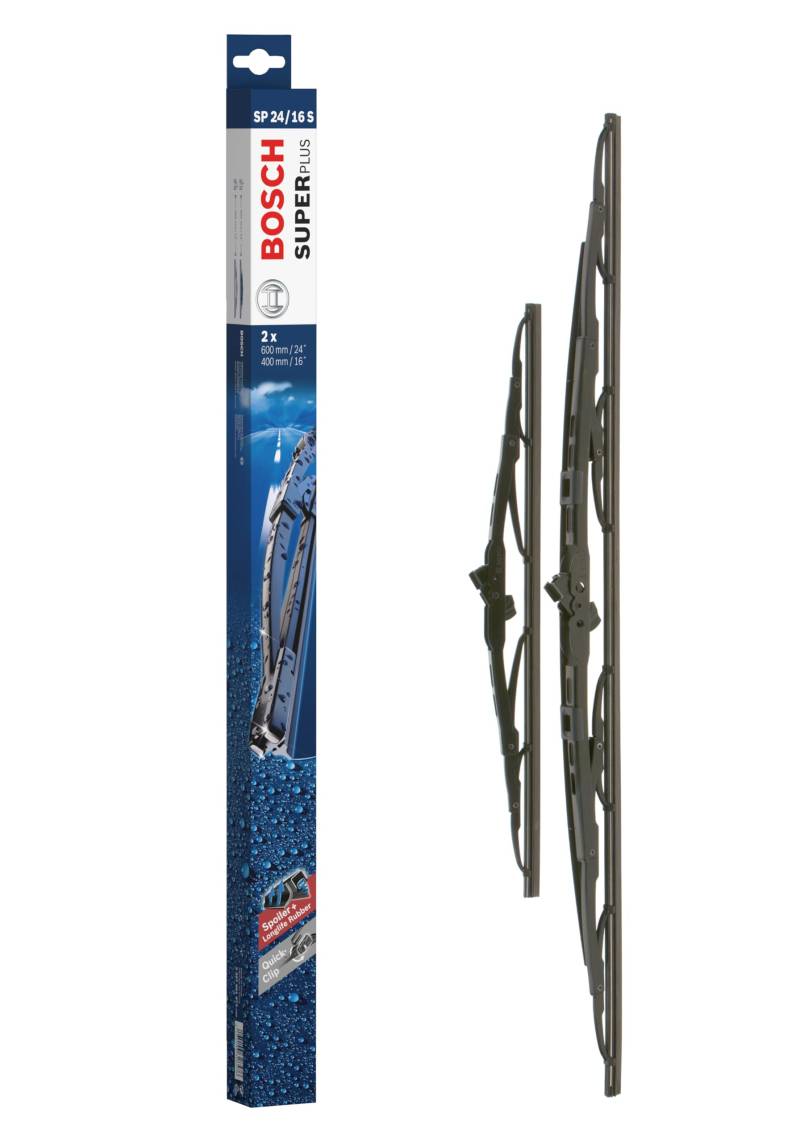 Bosch Scheibenwischer Super Plus Spoiler SP24/16S, Länge: 600mm/400mm − Set für Frontscheibe - Nur für Rechtslenker-Fahrzeuge (UK) von Bosch Automotive